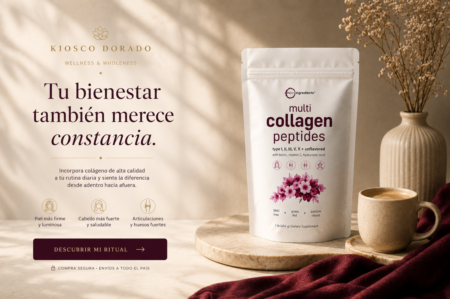 Multi Collagen Peptides · Colágeno Hidrolizado 5 Tipos + Biotina + Vitamina C