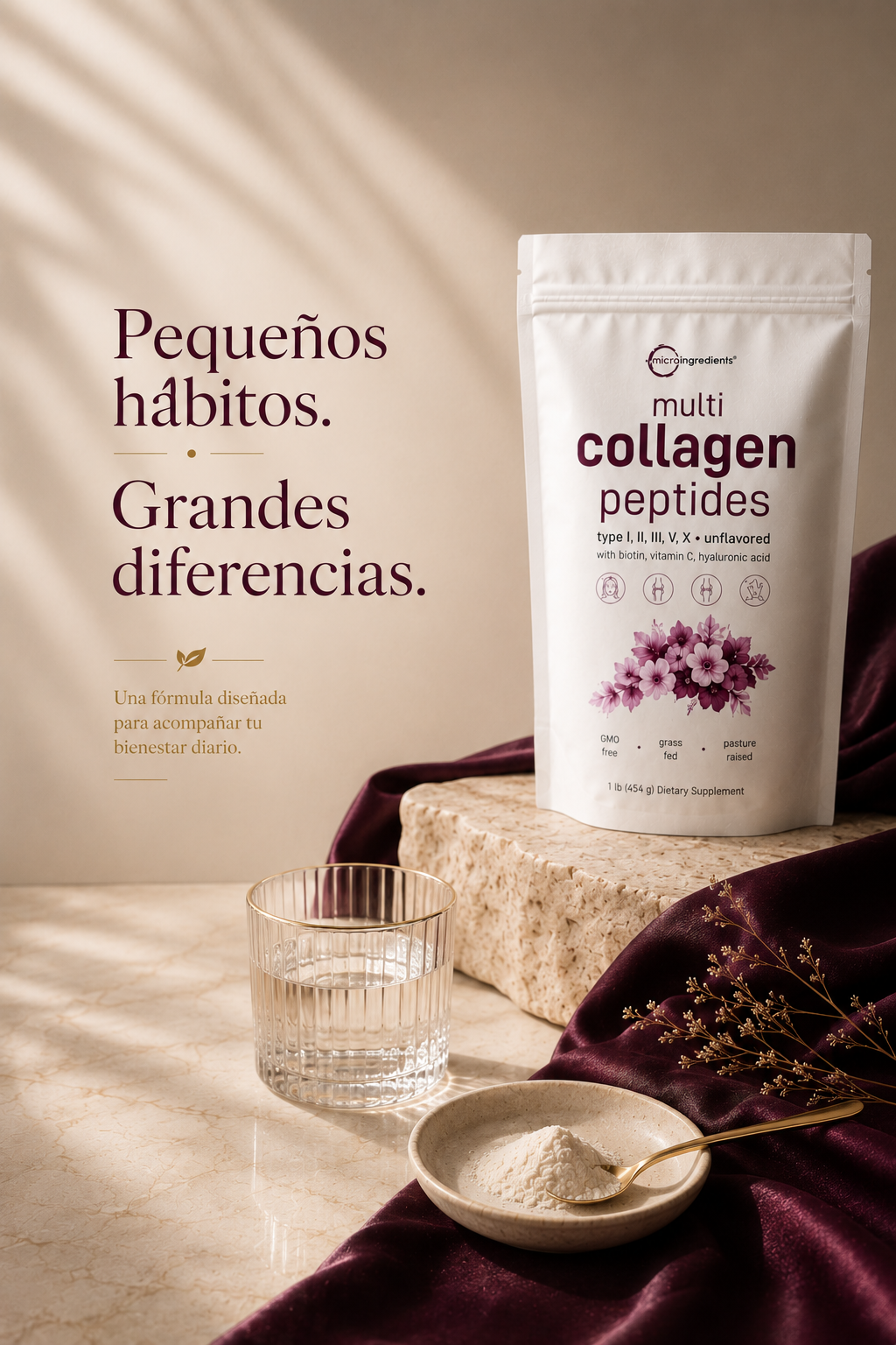 Multi Collagen Peptides · Colágeno Hidrolizado 5 Tipos + Biotina + Vitamina C