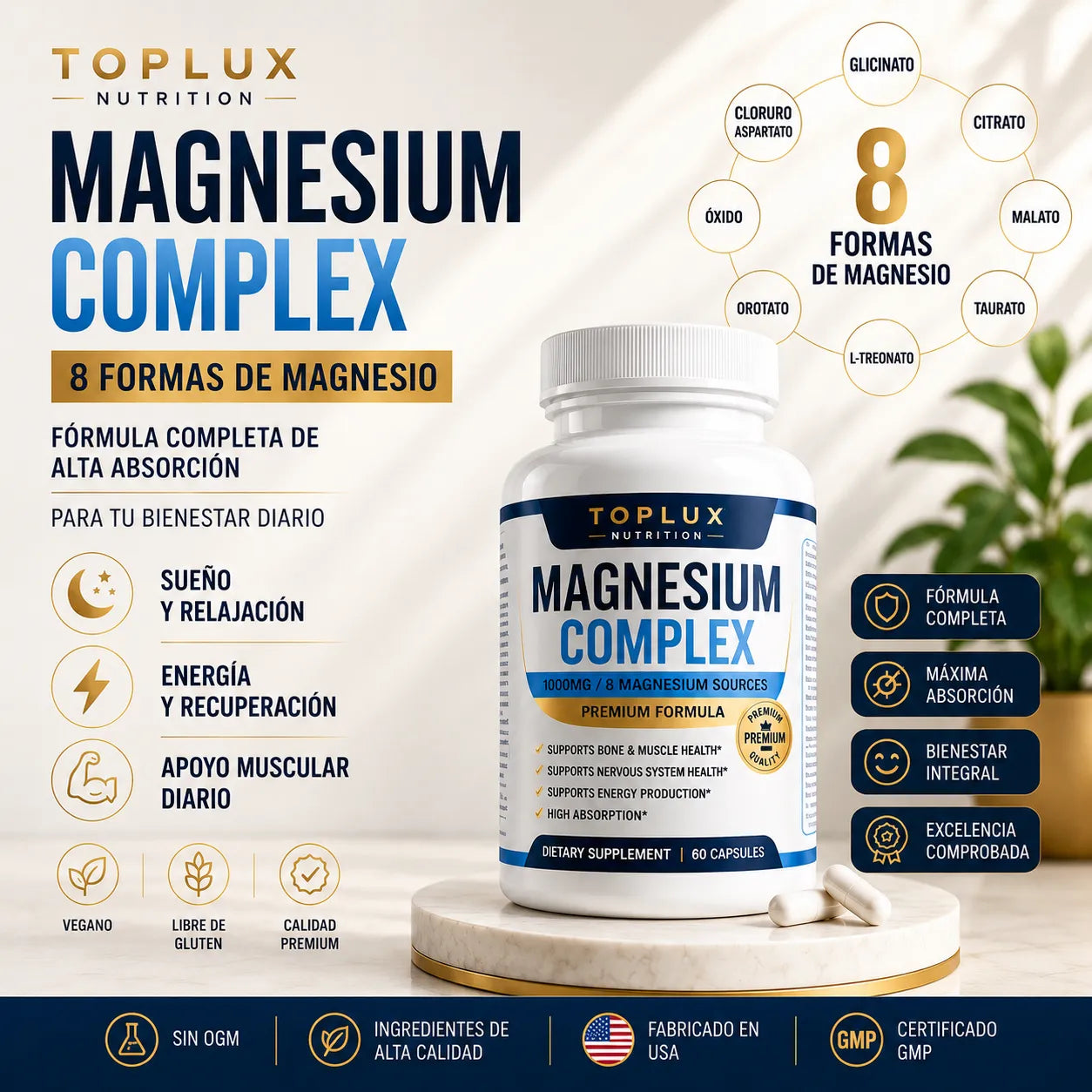 MAGNESIO COMPLEX 8 FORMULA AVANZADA de 1000 mg