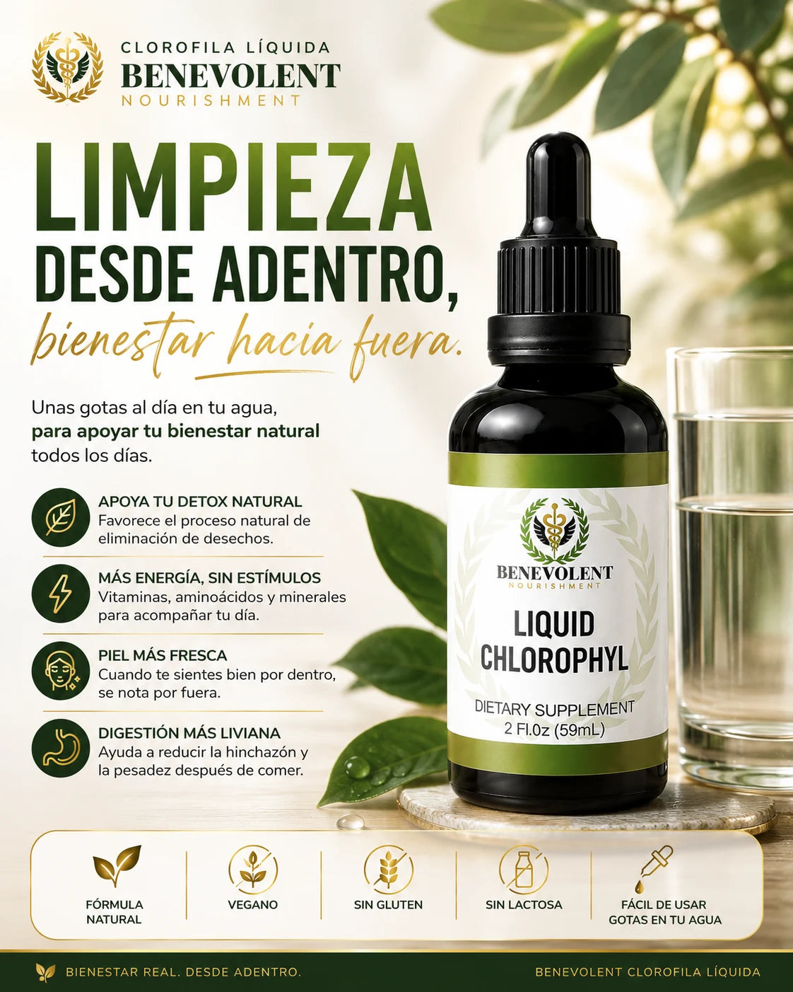 Benevolent clorofila líquida — bienestar natural en gotas
