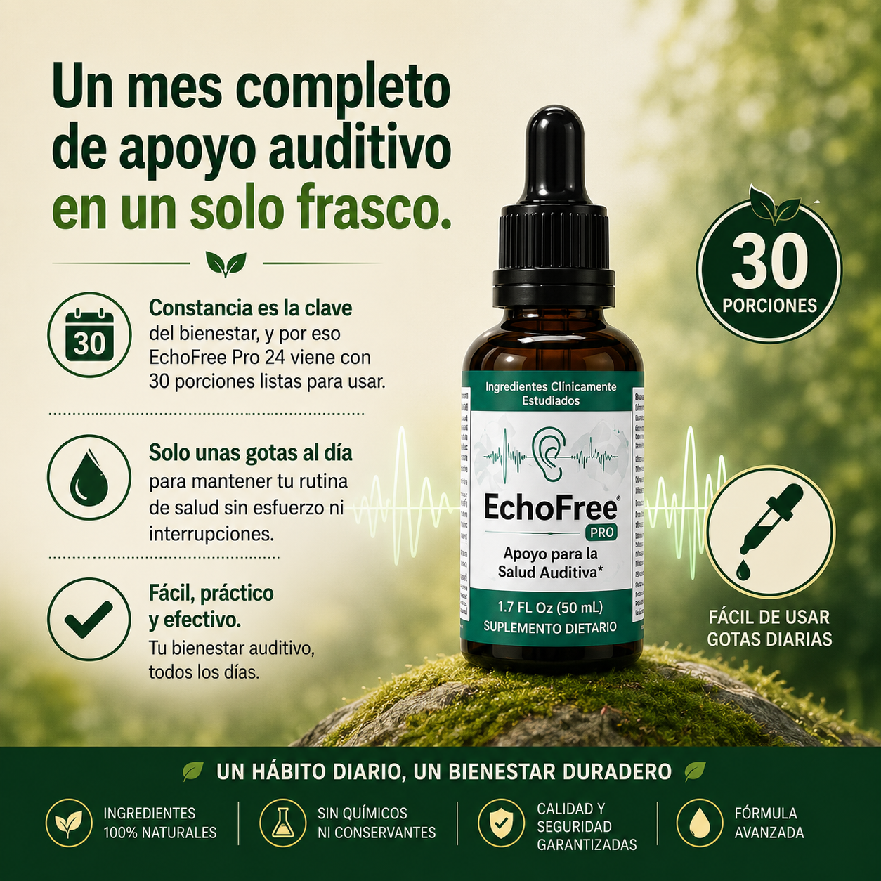 EchoFree Pro frasco 30 porciones suplemento auditivo