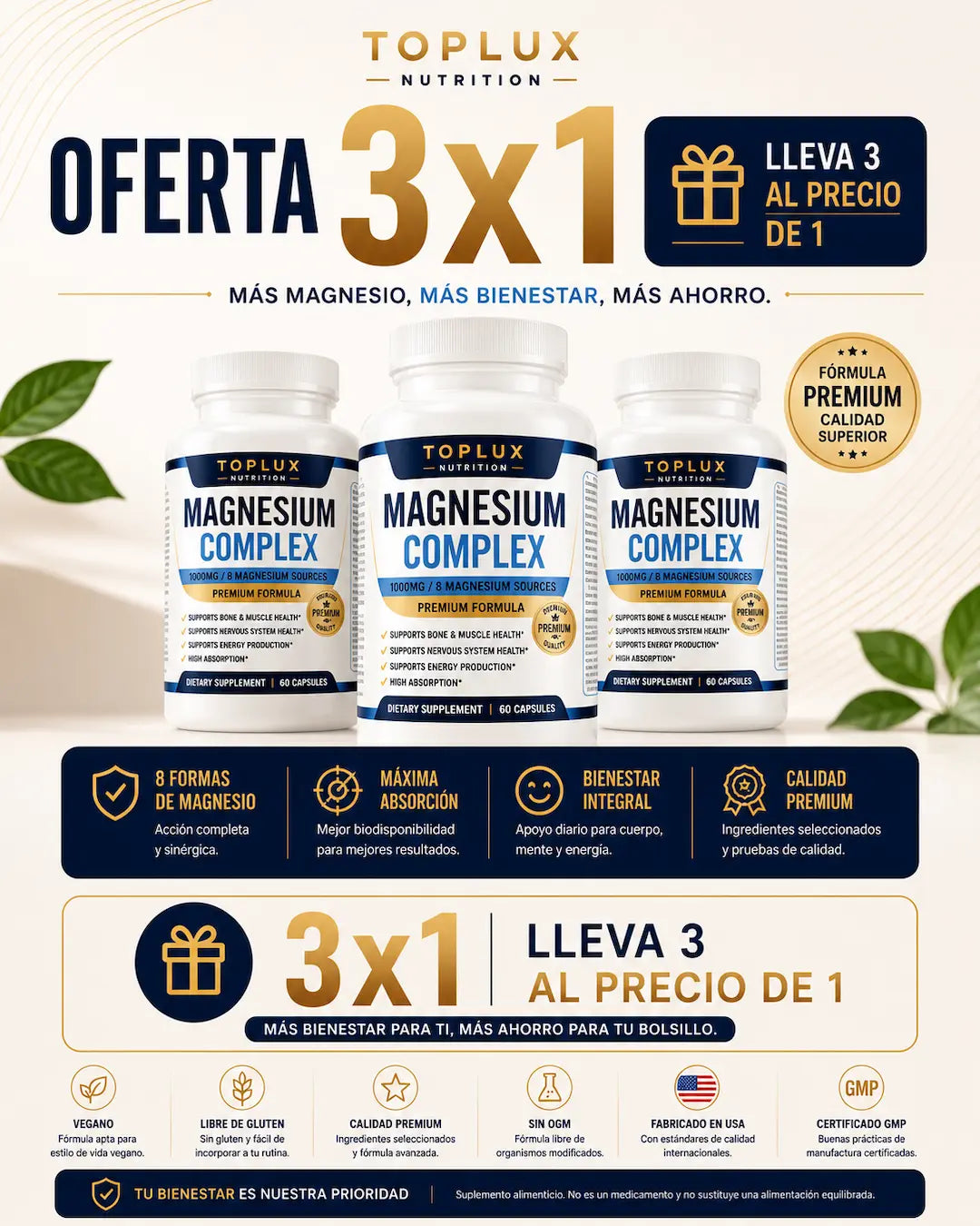MAGNESIO COMPLEX 8 FORMULA AVANZADA de 1000 mg